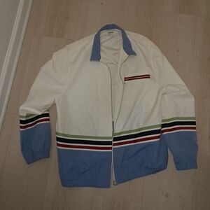 Alfred Dunner Cream and Blue Windbreaker with Stripes